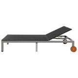 Double Sun Lounger with Wheels Poly Rattan Black - Side View