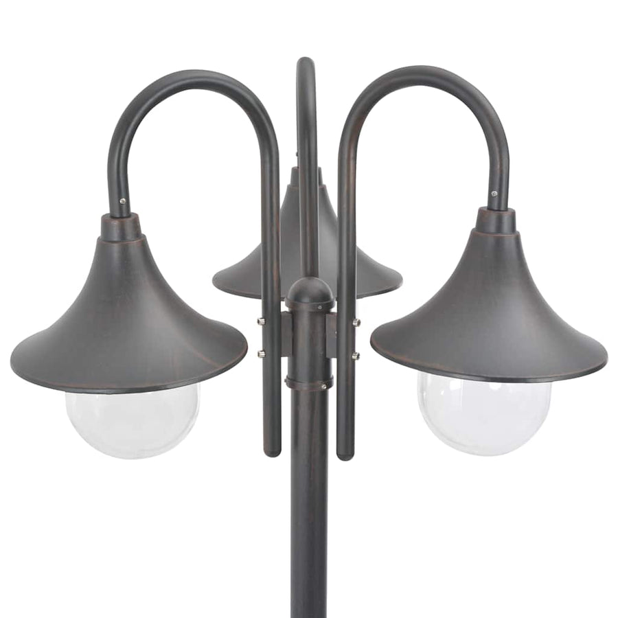 Garden Post Light E27 220 cm Aluminium 3-Lantern Bronze