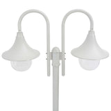 Garden Post Light E27 220 cm Aluminium 2-Lantern White - Front View