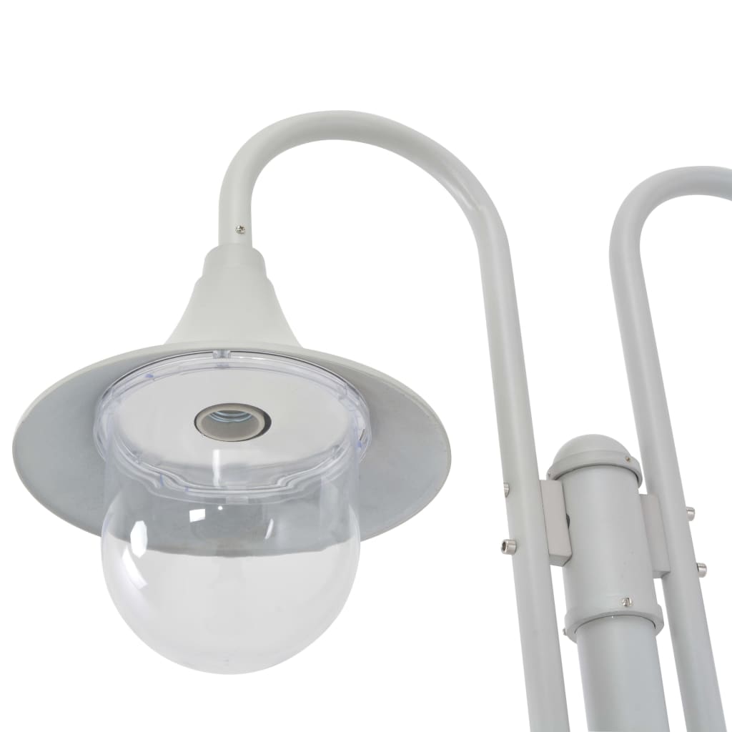 Garden Post Light E27 220 cm Aluminium 2-Lantern White