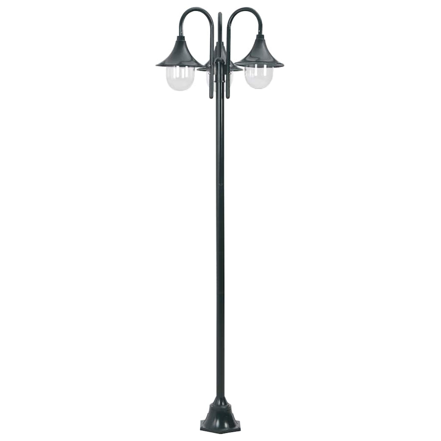 Garden Post Light E27 220 cm Aluminium 3-Lantern Dark Green