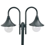 Garden Post Light E27 220 cm Aluminium 2-Lantern Dark Green