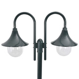 Garden Post Light E27 220 cm Aluminium 2-Lantern Dark Green - Front View