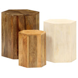 Coffee Table Set 3 Pieces Solid Mango Wood - Front View