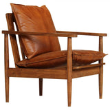Armchair Brown Real Leather with Acacia Wood - Front View