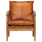 Armchair Brown Real Leather with Acacia Wood - Top-Down View