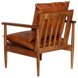 Armchair Brown Real Leather with Acacia Wood - Rear View