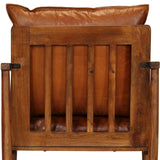 Armchair Brown Real Leather with Acacia Wood - Close-Up Angle