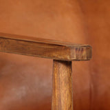 Armchair Brown Real Leather with Acacia Wood - Low Angle