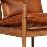Armchair Brown Real Leather with Acacia Wood - Extra Image