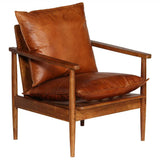 Armchair Brown Real Leather with Acacia Wood - Extra Image