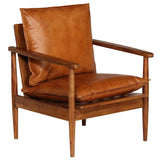 Armchair Brown Real Leather with Acacia Wood - Extra Image