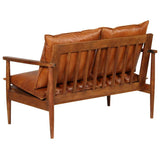 2-Seater Sofa Real Leather with Acacia Wood Brown - 45-Degree Angle