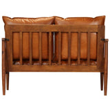 2-Seater Sofa Real Leather with Acacia Wood Brown - Rear View