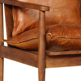 2-Seater Sofa Real Leather with Acacia Wood Brown - Close-Up Angle