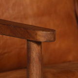 2-Seater Sofa Real Leather with Acacia Wood Brown - Low Angle
