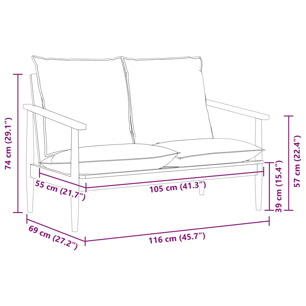2-Seater Sofa Real Leather with Acacia Wood Brown