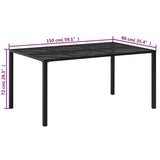 Garden Table Black 150x90x72 cm Steel