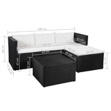 3 Piece Garden Lounge Set Poly Rattan Black and White - Rear View