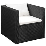4 Piece Garden Lounge Set Poly Rattan Black and White - Side View
