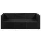 3 Seater Garden Sofa Black Poly Rattan with White Cushions