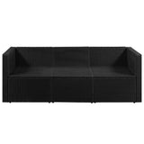 3 Seater Garden Sofa Black Poly Rattan with White Cushions - Front View