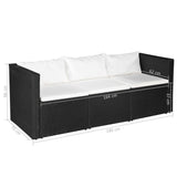3 Seater Garden Sofa Black Poly Rattan with White Cushions - Top-Down View