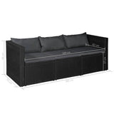 3 Seater Garden Sofa Black Poly Rattan with Grey Cushions