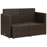 2 Seater Garden Sofa with Cushions Brown Poly Rattan - 45-Degree Angle