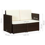 2 Seater Garden Sofa with Cushions Brown Poly Rattan - Close-Up Angle