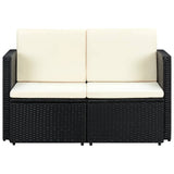 2 Seater Garden Sofa with Cushions Black Poly Rattan - Front View