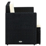 2 Seater Garden Sofa with Cushions Black Poly Rattan - Side View