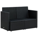 2 Seater Garden Sofa with Cushions Black Poly Rattan - 45-Degree Angle