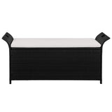 Storage Bench with Cushion 138 cm Poly Rattan Black - Front View