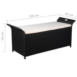 Storage Bench with Cushion 138 cm Poly Rattan Black - 45-Degree Angle