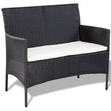 Garden Sofa Set 7 Pieces Poly Rattan Black and Cream White