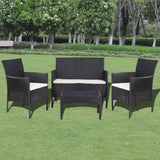 Garden Sofa Set 7 Pieces Poly Rattan Black and Cream White