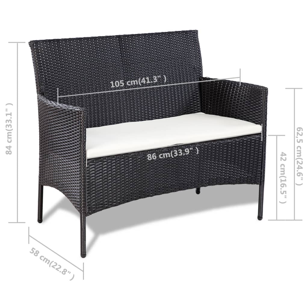 Garden Sofa Set 7 Pieces Poly Rattan Black and Cream White
