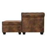 L-shaped Chesterfield Sofa Artificial Suede Leather Brown - Side View