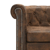 L-shaped Chesterfield Sofa Artificial Suede Leather Brown - Top-Down View