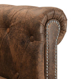L-shaped Chesterfield Sofa Artificial Suede Leather Brown - 45-Degree Angle