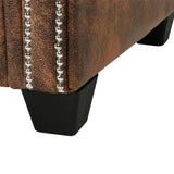 L-shaped Chesterfield Sofa Artificial Suede Leather Brown - Rear View