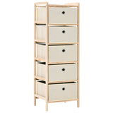 Storage Rack with 5 Fabric Baskets Cedar Wood Beige
