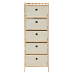 Storage Rack with 5 Fabric Baskets Cedar Wood Beige