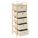 Storage Rack with 5 Fabric Baskets Cedar Wood Beige - Rear View