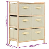 Storage Rack with 6 Fabric Baskets Cedar Wood Beige
