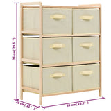 Storage Rack with 6 Fabric Baskets Cedar Wood Beige - 45-Degree Angle