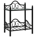 Bedside Tables 2 pcs Steel and Tempered Glass 45x30.5x60 cm Black - Front View