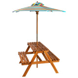 Kids Picnic Table with Parasol 79x90x60 cm Solid Acacia Wood - Front View