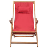 Folding Beach Chair Fabric and Wooden Frame Red - Front View